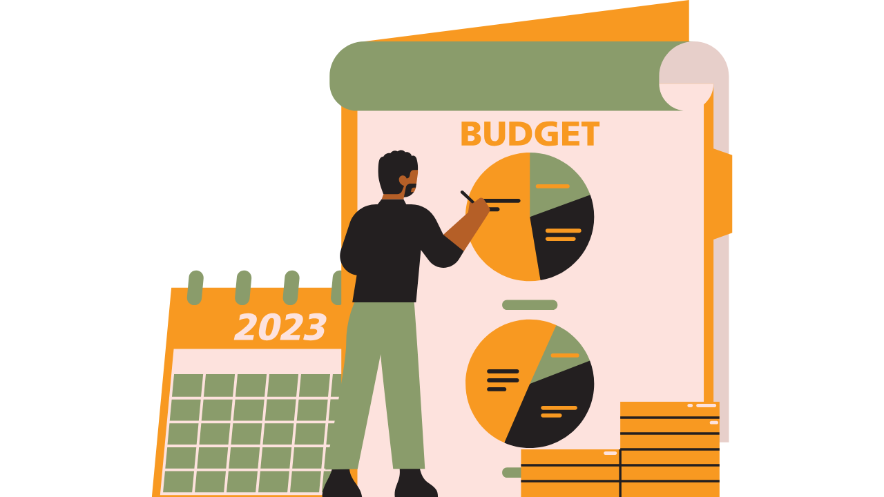 Financial planner with marked milestones representing a long-term investment strategy.