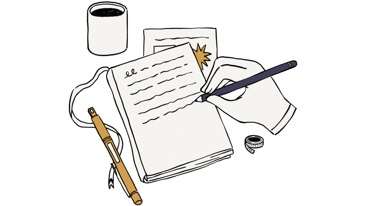A person meditating in a serene setting, paired with a notebook and pen to symbolize reflective journaling.